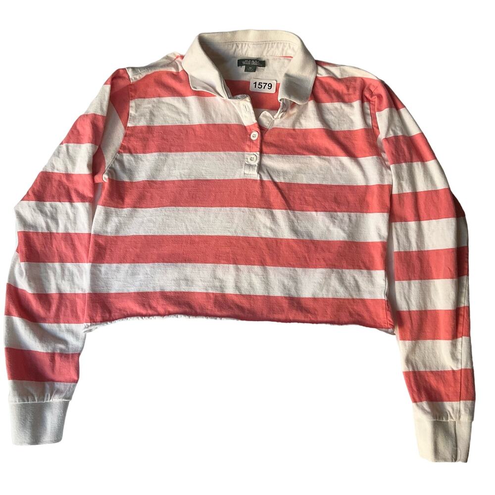 Wild Fable Women’s Long Sleeve Polo Shirt Crop Top Size XS, White & Peach